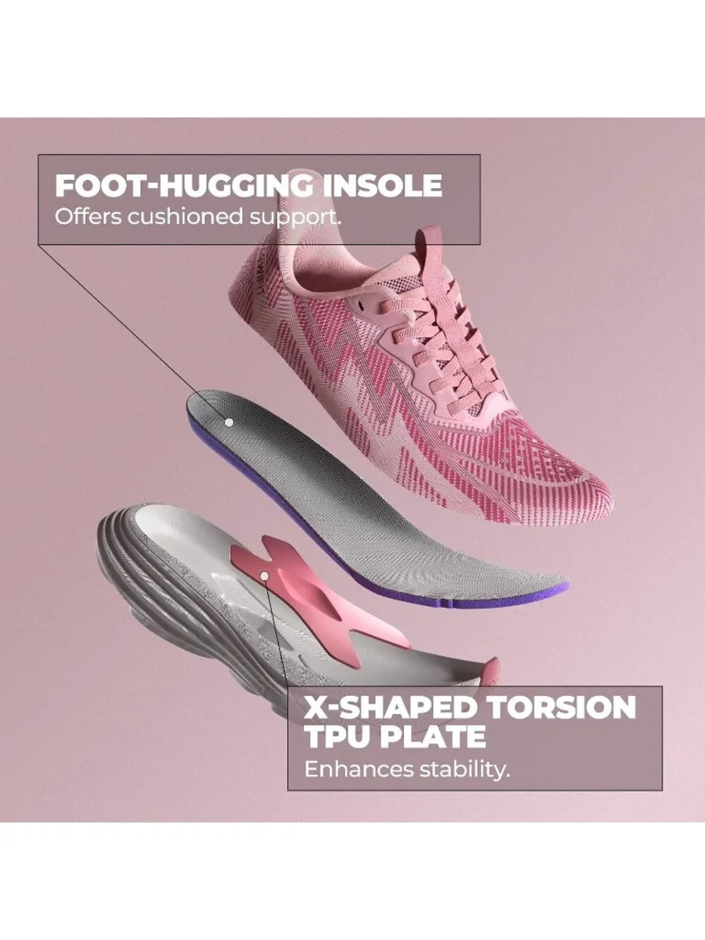 Women's Pink Walking Shoes Slip On Pull On Round Toe Athletic Tennis Sneakers